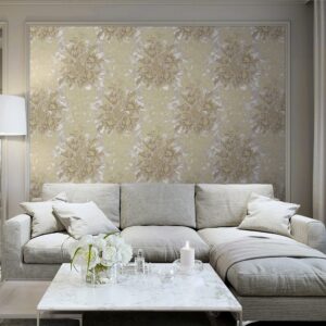 Tapet Vinil Superlavabil, tratat UV, Antibacterian, Ignifug, model Floral, bej, rola -1.06m x 10m = 10.6mp