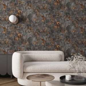 Tapet Vinil Superlavabil, Model Stucco, Antracit cu Accente Bronz, UV, Antibacterian, Ignifug, Rolă 10.6 mp