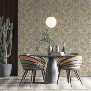 Tapet Vinil Superlavabil, Model Damasc, Crem, UV, Antibacterian, Ignifug, Rola 10.6 mp