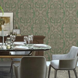 Tapet Vinil Superlavabil 3D, Model Damasc, Verde, UV, Antibacterian, Ignifug, Rola 10.6 mp