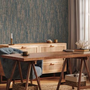 Tapet Vinil Superlavabil 3D, Model Abstract, Albastru cu Accente Metalice, UV, Antibacterian, Ignifug, Rolă 10.6 mp