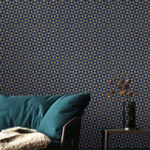 Tapet Vinil Superlavabil, Model Geometric, Albastru-Bej, UV, Antibacterian, Ignifug, Rolă 10.6 mp